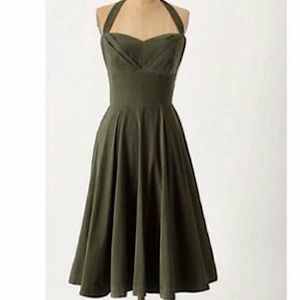 Anthropologie Girls From Savoy Halter Dress in Green Corduroy